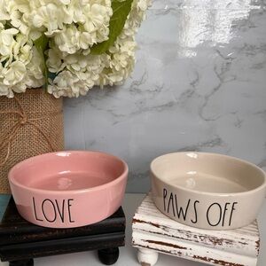 Rae Dunn Pink and Cream Pet Bowl Like New (set)